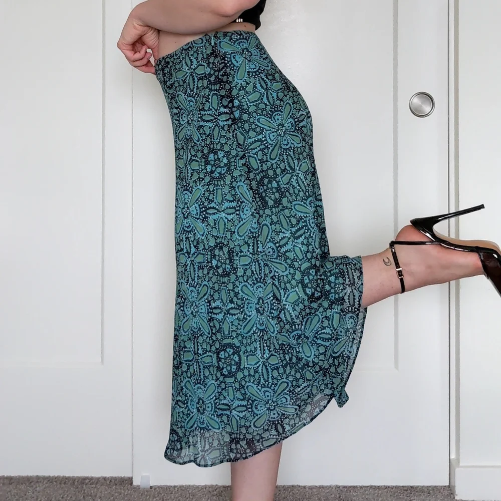 Y2K Style Mosaic Print Bias Cut Teal Skirt - Picture 4 of 6